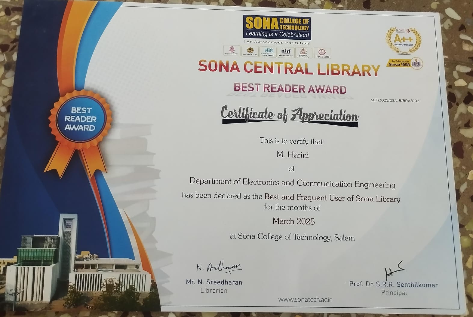 Sona Library Best User Award